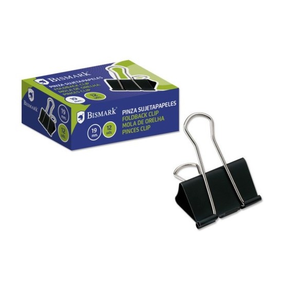 PINZA SUJETAPAPELES 19 MM. PALA ABATIBLE COLOR NEGRO BISMARK 321724 (x12 unidades)