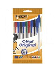 BOLSA 10 BOLIGRAFOS CRISTAL CON CUERPO TRANSPARENTE TRAZO 0,4MM. COLORES SURTIDOS BIC 830865