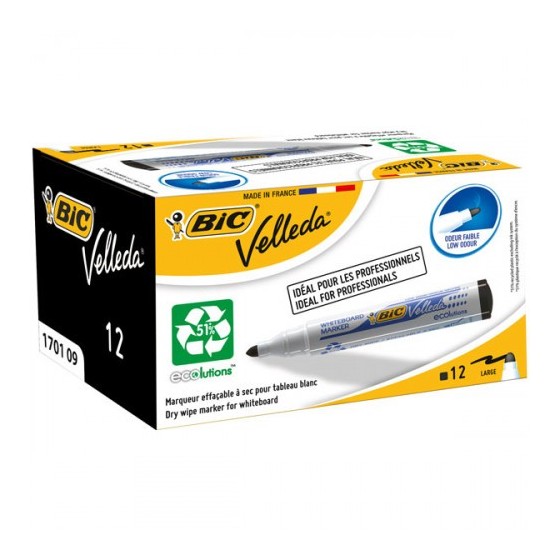 MARCADOR PARA PIZARRA BLANCA 1701 TINTA A BASE DE ALCOHOL TRAZO 1,5MM. NEGRO VELLEDA 904937 (x12 unidades)