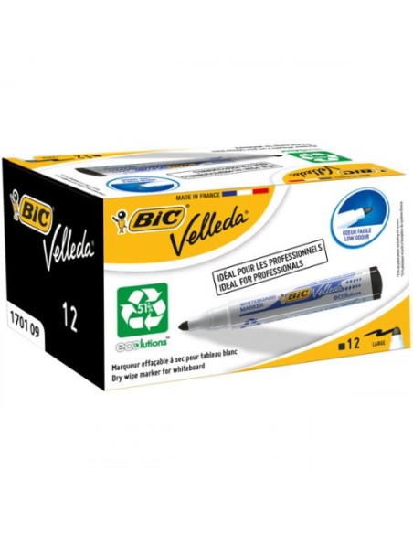 MARCADOR PARA PIZARRA BLANCA 1701 TINTA A BASE DE ALCOHOL TRAZO 1,5MM. NEGRO VELLEDA 904937 (x12 unidades)