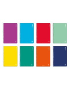 CUADERNO ESPIRAL SERIE BASIC TAPA CARTONCILLO 60 GRS. 4º (155X215MM.) 80 HOJAS HORIZONTAL CON MARGEN 8 COLORES SURTIDOS PACSA 16429 (x10 unidades)