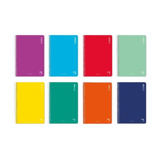 CUADERNO ESPIRAL SERIE BASIC TAPA CARTONCILLO 60 GRS. 4º (155X215MM.) 80 HOJAS HORIZONTAL CON MARGEN 8 COLORES SURTIDOS PACSA 16429 (x10 unidades)