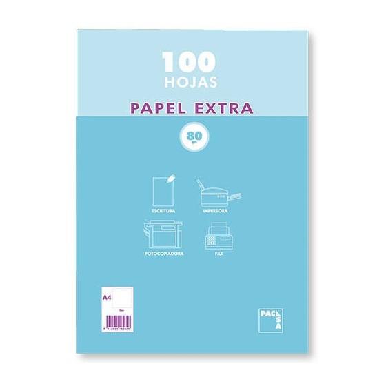PAQUETE PAPEL EXTRA BLANCO SATINADO 100 HOJAS 80 GRS. A-4 (210X297MM.) LISO PACSA 21811