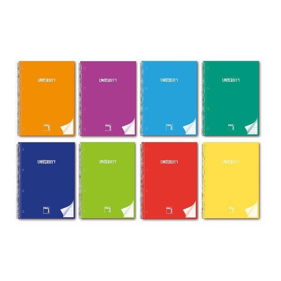 CUADERNO SERIE UNIVERSITY TAPA EXTRA DURA 90 GRS. A-4 (210X297MM.) MICROPERFORADO 80 HOJAS CUADRÍCULA 5X5 + GRECA SURTIDO PACSA 16681 (x8 unidades)