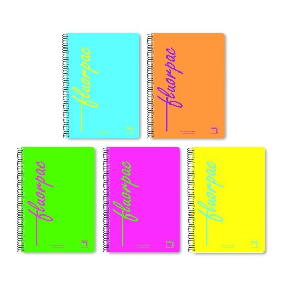 CUADERNO SERIE FLUORPAC TAPA POLIPROPILENO 90 GRS. FLUOR 4º (155X215MM.) 80 HOJAS CUADRÍCULA 4X4 CON MARGEN SURTIDO PACSA 16552 (x5 unidades)
