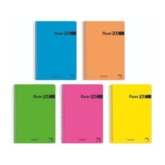 CUADERNO SERIE FLUORPAC TAPA POLIPROPILENO 90 GRS. FLUOR FOLIO (215X310MM.) 80 HOJAS CUADRÍCULA 4X4 CON MARGEN SURTIDO PACSA 16551 (x5 unidades)