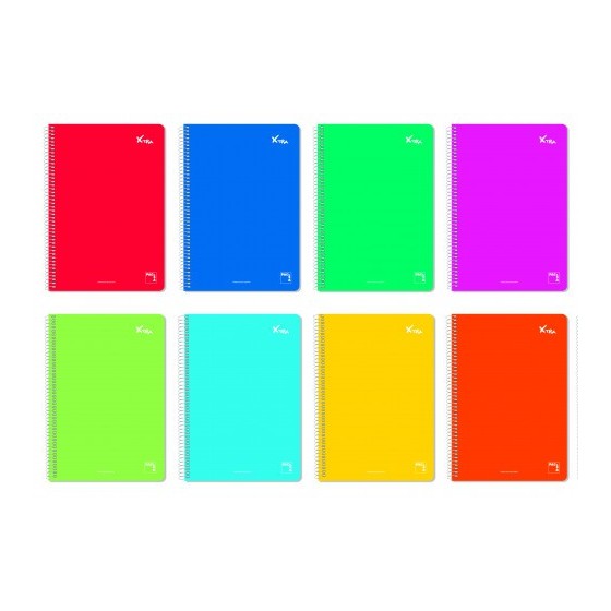 CUADERNO ESPIRAL SERIE XTRA TAPA DURA 60 GRS. FOLIO (215X310MM.) 80 HOJAS CUADRÍCULA 4X4 CON MARGEN SURTIDO PACSA 16220 (x5 unidades)