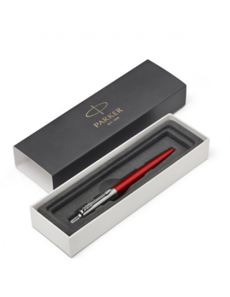 BOLÍGRAFO RETRÁCTIL JOTTER KENSINGTON ROJO CON RIBETE CROMADO PUNTO MEDIO TINTA AZUL PARKER 1953187