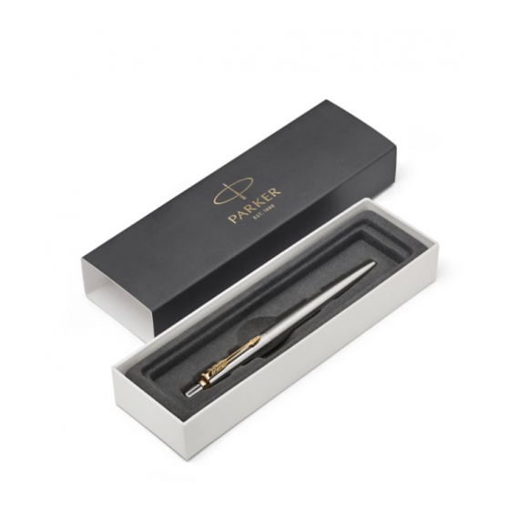 BOLÍGRAFO RETRÁCTIL JOTTER DE ACERO INOXIDABLE CON RIBETE DORADO PUNTO MEDIO TINTA AZUL PARKER 1953182