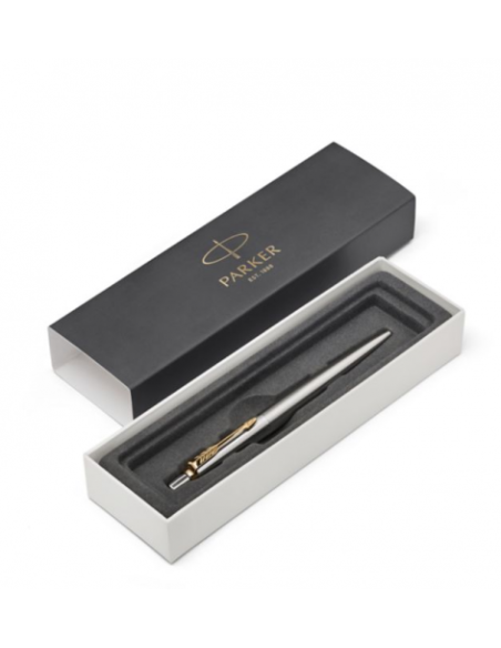 BOLÍGRAFO RETRÁCTIL JOTTER DE ACERO INOXIDABLE CON RIBETE DORADO PUNTO MEDIO TINTA AZUL PARKER 1953182