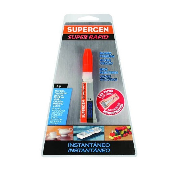 ADHESIVO INSTANTANEO SUPERRAPID TRANSPARENTE EN TUBO 3GR. SUPERGEN 62603-00000-00 (x12 unidades)