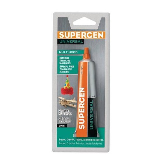 ADHESIVO UNIVERSAL TRANSPARENTE EN TUBO 20ML. SUPERGEN 62620-00000-00 (x24 unidades)