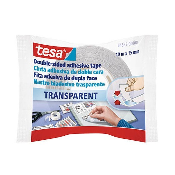 CINTA DE DOBLE CARA ESPECIAL PARA MANUALIDADES 15MM.X10M. TRANSPARENTE TESA 64623-00000-00 (x12 unidades)