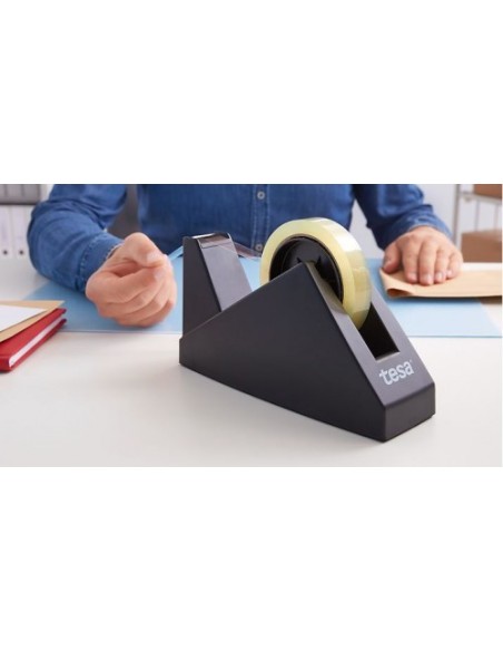DISPENSADOR SOBREMESA "PORTARROLLOS" EASY CUT ECONOMY PARA ROOLLOS DE 66M. NEGRO TESA 57431-00000-02