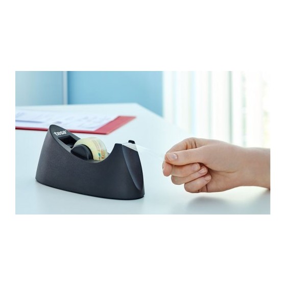 DISPENSADOR SOBREMESA "PORTARROLLOS" EASY CUT CURVE ANTIDESLIZANTE + 1 ROLLOS 19MM.X10M. NEGRO TESA 53917-00000-00