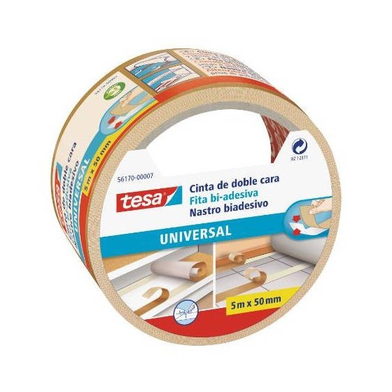 CINTA ADHESIVA UNIVERSAL DOBLE CARA ESPECIAL MOQUETAS 50MM.X5M. TESA 56170-00007-11 (x6 unidades)