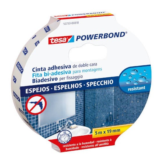 CINTA ADHESIVA POWERBOND DOBLE CARA EXTRA FUERTE (ESPEJOS) 19MM.X5M. TESA 55733-00018-02 (x10 unidades)