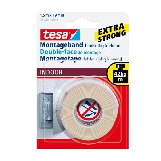 CINTA ADHESIVA POWERBOND DOBLE CARA PEQUEÑOS OBJETOS (INTERIOR) 19MM.X1,5M. TESA 55740-00002-04 (x12 unidades)