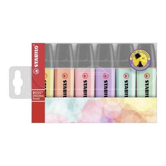 ESTUCHE 6 MARCADORES FLUORESCENTE BOSS PASTEL TRAZO 2/5MM. SURTIDO STABILO 70/6-2
