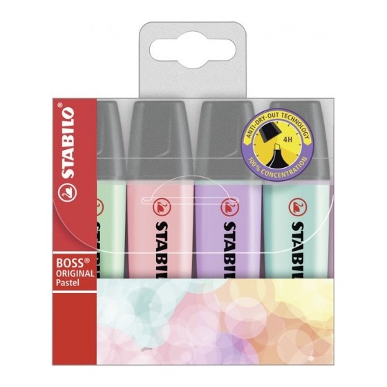 ESTUCHE 4 MARCADORES FLUORESCENTE BOSS PASTEL TRAZO 2/5MM. SURTIDO STABILO 70/4-2