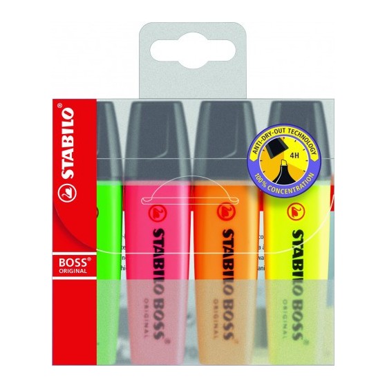 ESTUCHE 4 MARCADORES FLUORESCENTES BOSS TRAZO 2/5MM. SURTIDOS STABILO 70/4