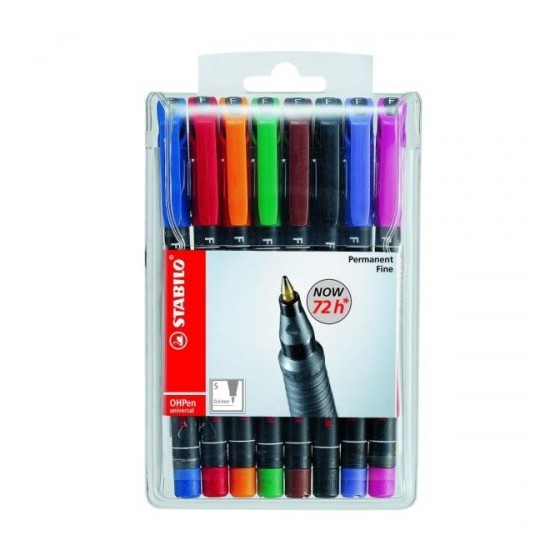 ESTUCHE 8 MARCADORES PERMANENTE P.SUPERFINA SURTIDO OHPEN UNIVERSAL 0,4MM. STABILO 841/8