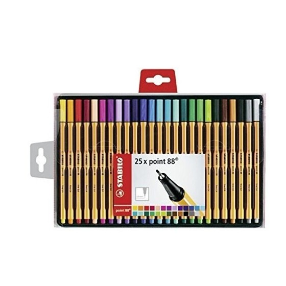 ESTUCHE METALICO 25 ROTULADORES PUNTA FINA 0,4MM. POINT 88 COLORES SURTIDOS STABILO 882501