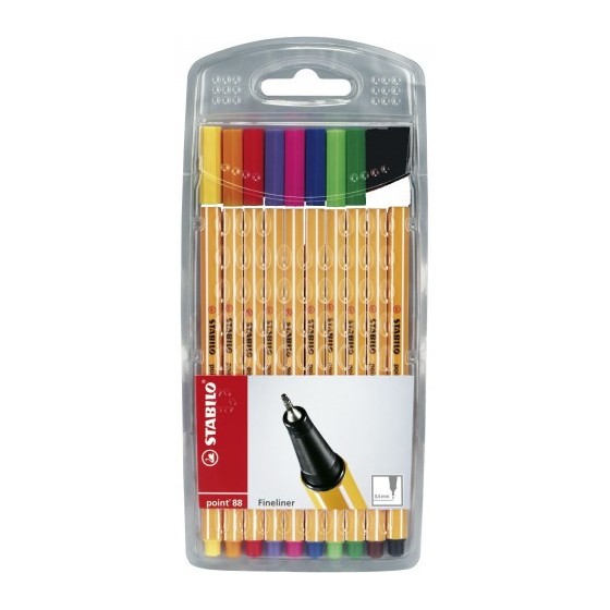 ESTUCHE ROTULADOR PUNTA FINA 0,4MM. POINT 88 CON 10 UNIDADES COLORES SURTIDOS STABILO 8810