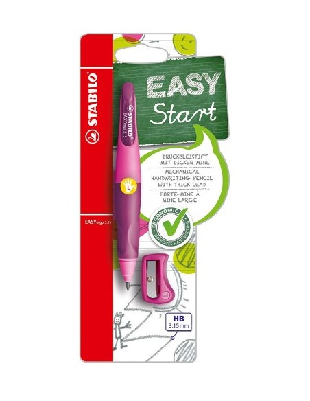 PORTAMINAS EASYERGO MINAS EXTRA GRUESAS 3,15MM. PARA ZURDOS ROSA STABILO B-46864-3 (x3 unidades)