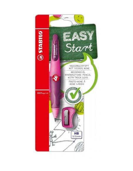 PORTAMINAS EASYERGO MINAS EXTRA GRUESAS 3,15MM. PARA DIESTROS ROSA STABILO B-46870-5 (x5 unidades)