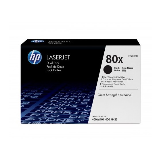 HP 80X PACK 2 TONER NEGRO ALTA CAPACIDAD HP80X (CF280XD)