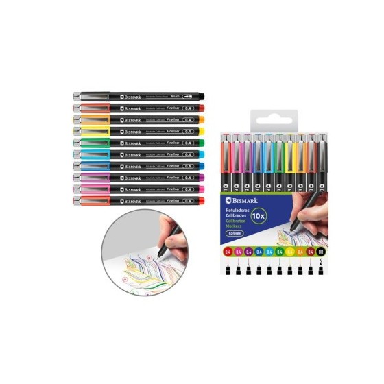 SET ROTULADORES CALIBRADOS 0.4MM + PINCEL 10 COLORES BISMARK 332337