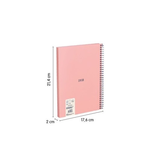 CUADERNO A5 CON ESPIRAL Y TAPA DURA, 80 HOJAS BLANCAS DE 95 GR/M, COLECCIÓN 430 SINCE 1918, ROSA MILAN 57151E80P