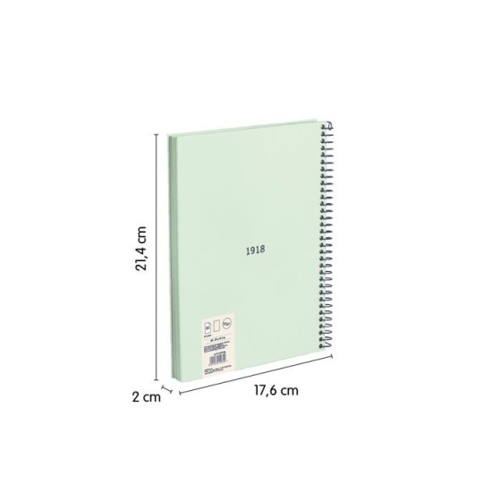 CUADERNO A5 CON ESPIRAL Y TAPA DURA, 80 HOJAS BLANCAS DE 95 GR/M, COLECCIÓN 430 SINCE 1918, VERDE MILAN 57151E80GR