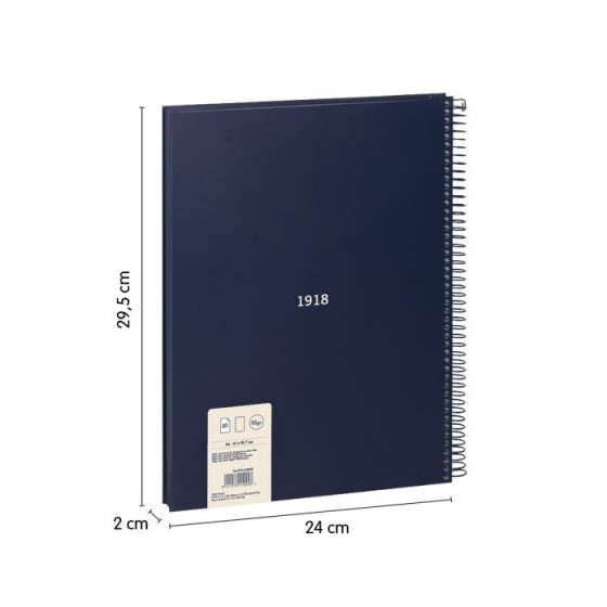 CUADERNO A4 CON ESPIRAL Y TAPA DURA, 80 HOJAS BLANCAS DE 95 GR/M, COLECCIÓN 430 SINCE 1918, AZUL MILAN 57141E80B