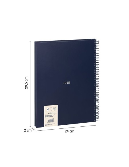CUADERNO A4 CON ESPIRAL Y TAPA DURA, 80 HOJAS BLANCAS DE 95 GR/M, COLECCIÓN 430 SINCE 1918, AZUL MILAN 57141E80B