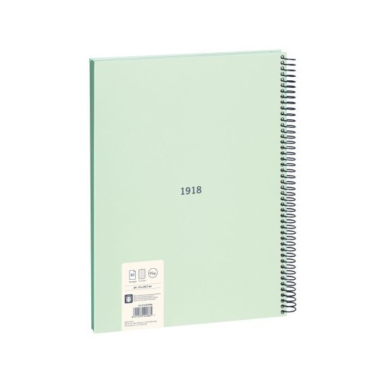 LIBRETA CON ESPIRAL, PAPEL CUADRICULADO, 80 HOJAS A4, SERIE 1918, VERDE MILAN 57143E80GR