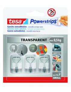 BLISTER 3 GANCHOS ADHESIVOS ALAMBRE POWERSTRIPS 0,5KG TAMAÑO S TRANSPARENTE TESA 58620-00001-01