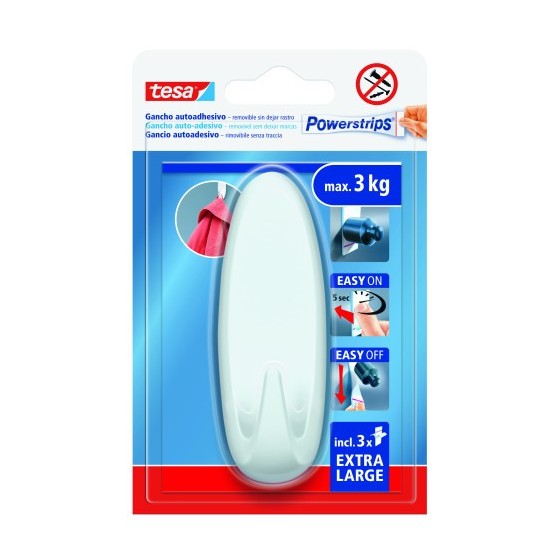 BLISTER GANCHO ADHESIVO XL OVALADO POWERSTRIPS 3KG BLANCO TESA 59025-00001-01