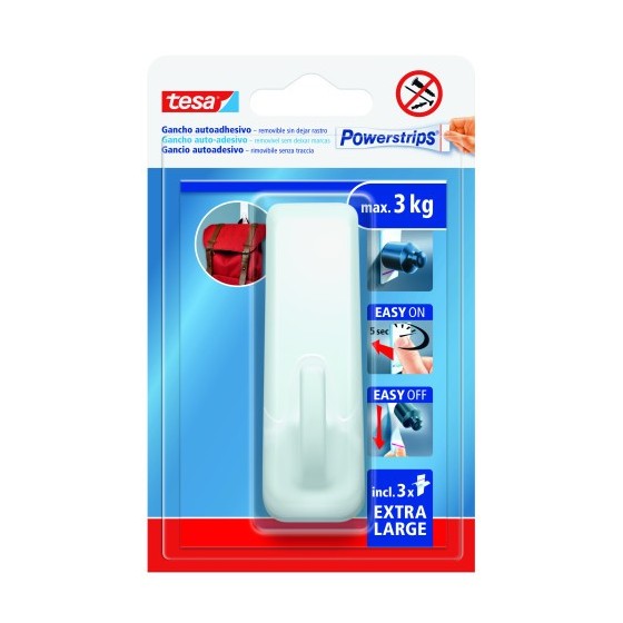 BLISTER GANCHO ADHESIVO XL RECTANGULAR POWERSTRIPS 3KG BLANCO TESA 59029-00001-00
