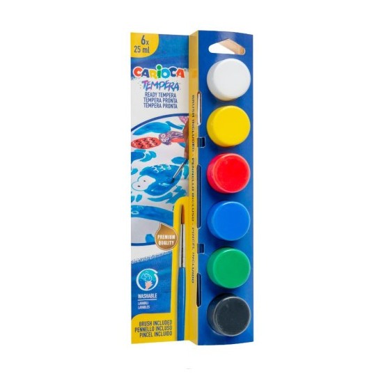 CAJA 6 BOTES DE TÉMPERA CON PINCEL CARIOCA 40433