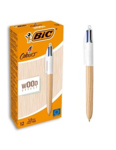 BOLÍGRAFO 4 COLORES WOOD BIC 508964 (x12 unidades)