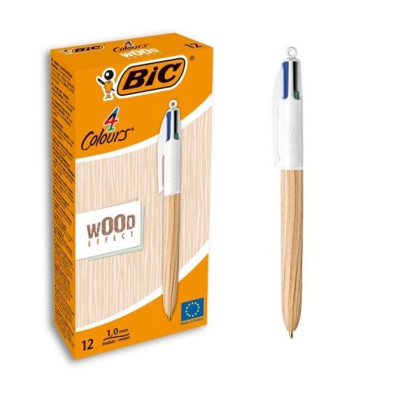BOLÍGRAFO 4 COLORES WOOD BIC 508964 (x12 unidades)