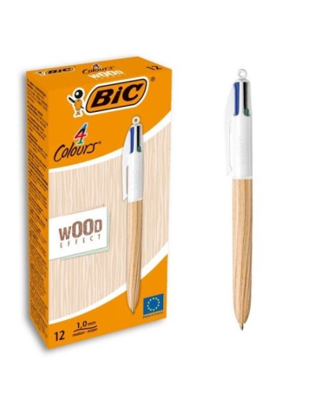 BOLÍGRAFO 4 COLORES WOOD BIC 508964 (x12 unidades)