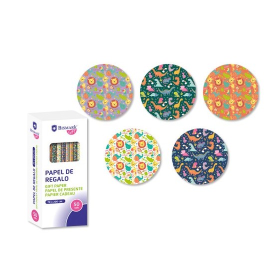 PAPEL DE REGALO INFANTIL AVENTURA 70X200 BISMARK 331046 (x50 unidades)