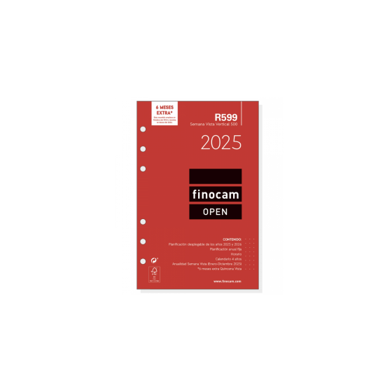RECAMBIO ANUAL 2025 R599 OPEN500 117X181MM SEMANA VISTA VERTICAL FINOCAM 711500025
