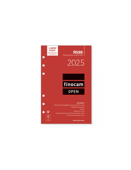 RECAMBIO ANUAL 2025 R599 OPEN500 117X181MM SEMANA VISTA VERTICAL FINOCAM 711500025