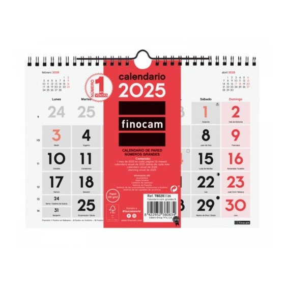 CALENDARIO 2025 NEUTRO PARED NUMEROS GRANDES S 210X150MM FINOCAM 780200025
