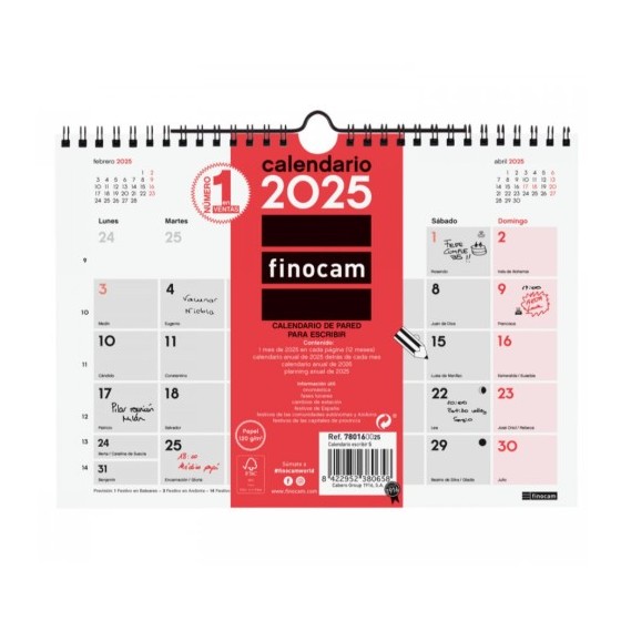 CALENDARIO 2025 NEUTRO PARED ESCRIBIR S 210X150MM FINOCAM 780160025
