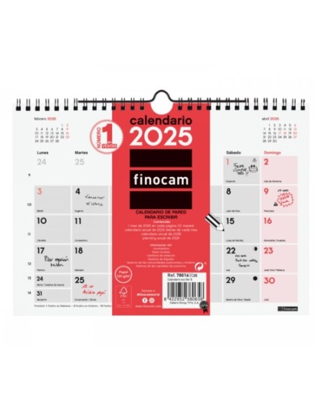CALENDARIO 2025 NEUTRO PARED ESCRIBIR S 210X150MM FINOCAM 780160025